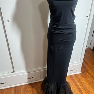 Vintage Goth!!  Black Strapless Gown with Tulle Hem